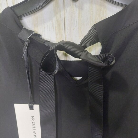 41 Hawthorn Women's Black Drape Front Blouse With Ribbon Tie Neck Sheer Front - Picture 6 of 11